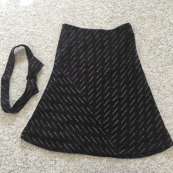 Wool A-Line Flared Trumpet Skirt w/ Belt - Picture 2 of 10